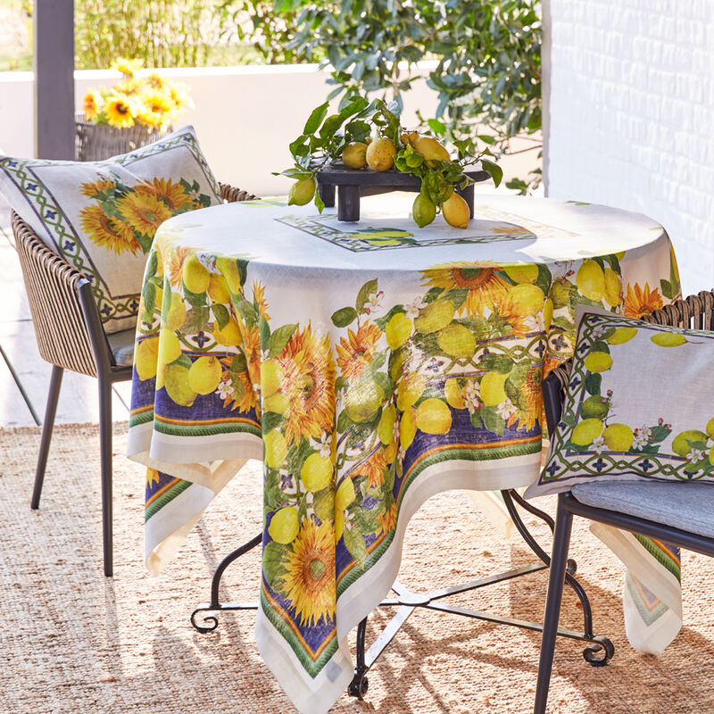 Noble Leinen-Tischdecke mit frischen Sonnenblumen Grote und Shop - Julia Zitronen