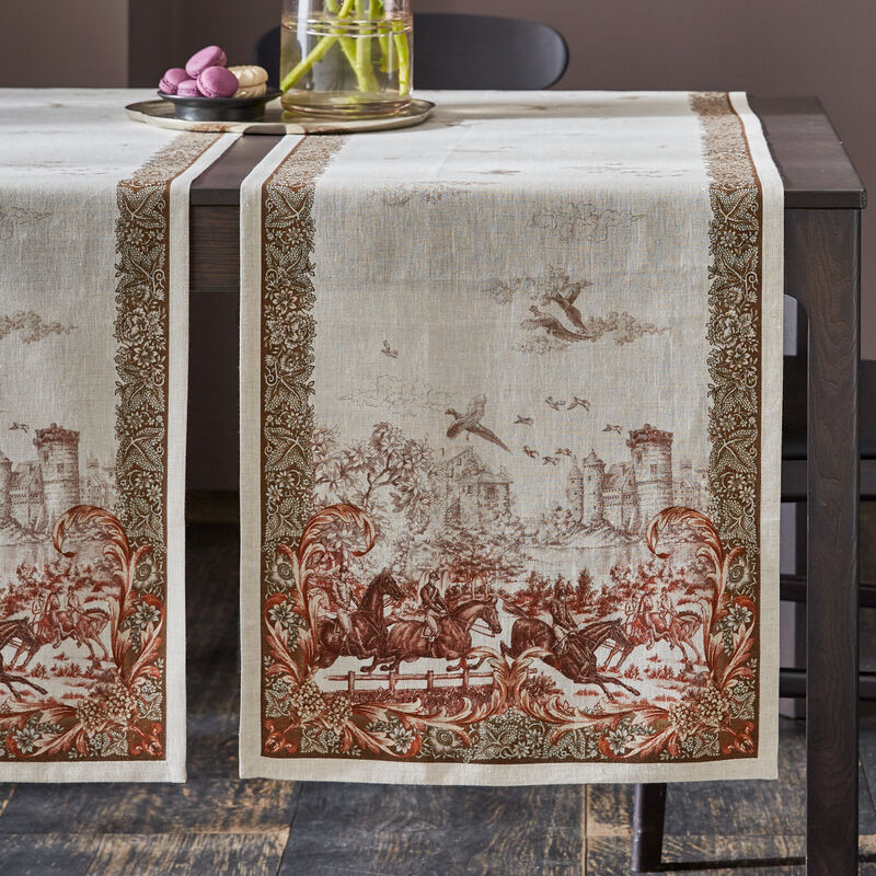 Exquisiter Toile-de-Jouy Tischlufer aus edlem Leinen