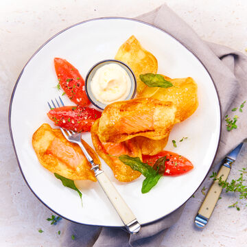 Produktbild fr '  fish & chips Deluxe mit Aioli, Ofentomaten, Salbei'