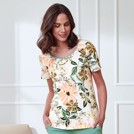 Produktbild fr 'Hautfreundlich leichtes Pyjama-Shirt mit Blumenprint'