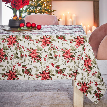 Produktbild fr 'Winterlicher Jacquard-Tischdecke mit floralem Dessin'