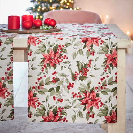 Produktbild fr 'Winterlicher Jacquard-Tischlufer mit floralem Dessin'